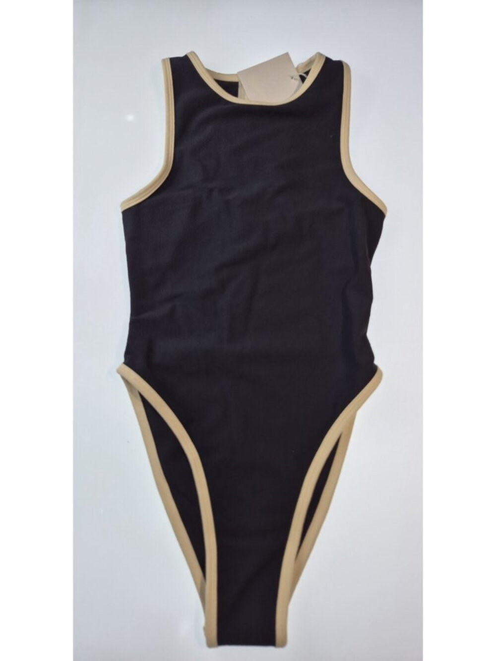 SAME Los Angeles Womens XS One Piece Swimsuit Black Faux Suede Trim NWT